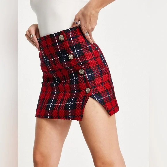 River Island Red Plaid Tartan Skirt - Picture 2 of 3